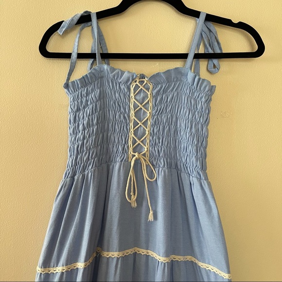 Japanese Blue Maxi Dress with Lace Detail - Picture 2 of 8